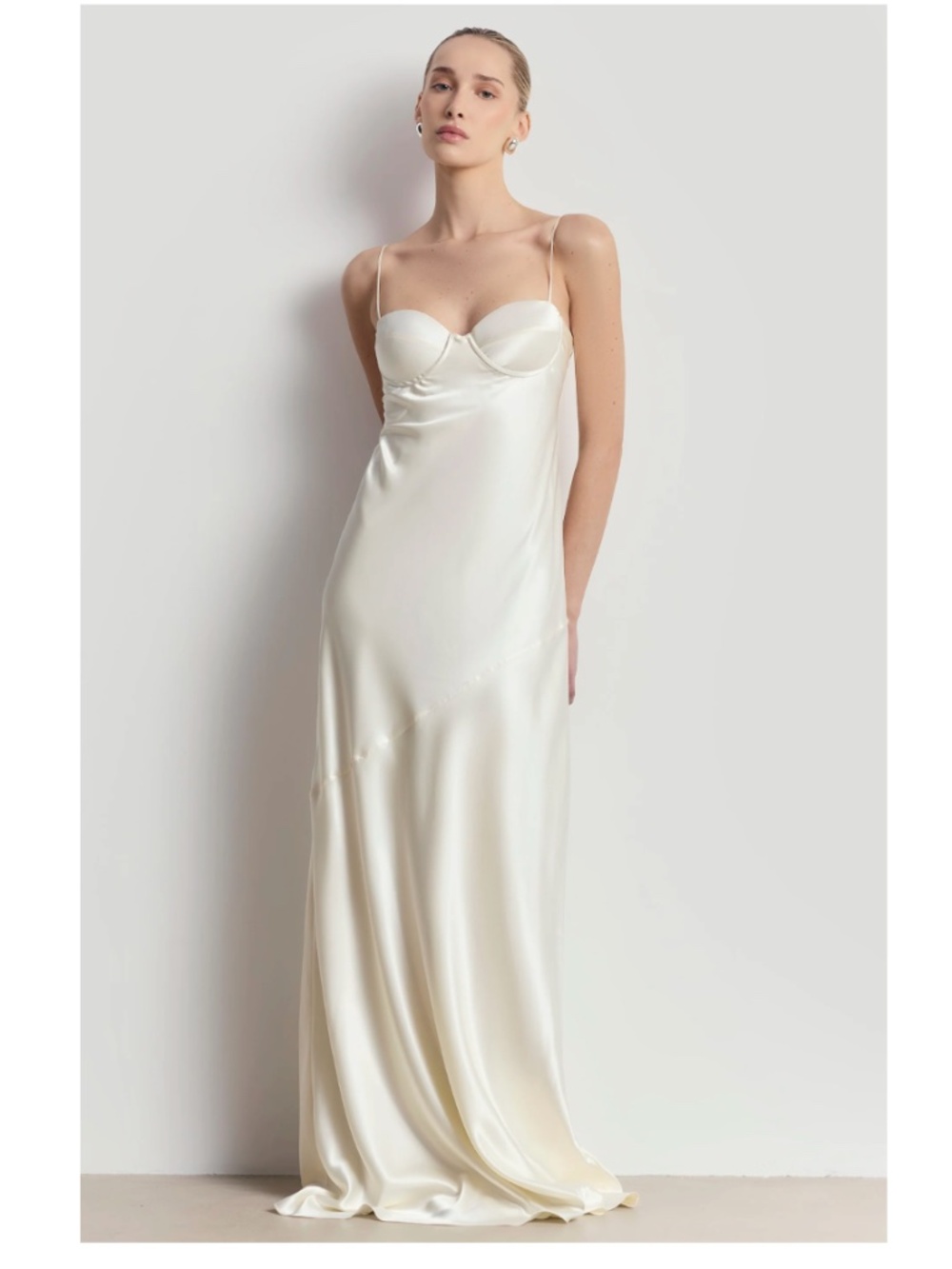 Satin Ivory Slip Wedding Dress with Spaghetti Straps